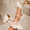 Sandali Moda con Tacco a Blocco Perle Punta Acuta Scollatura Bassa Cinturino Singolo Antiscivolo Resistenti all'Usura Tacchi Alti