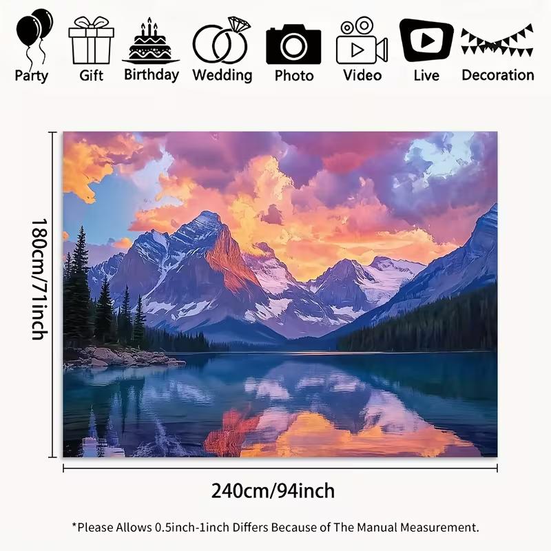 2D Sunset Mountain Lake 2D Backdrop, Landscape Decor