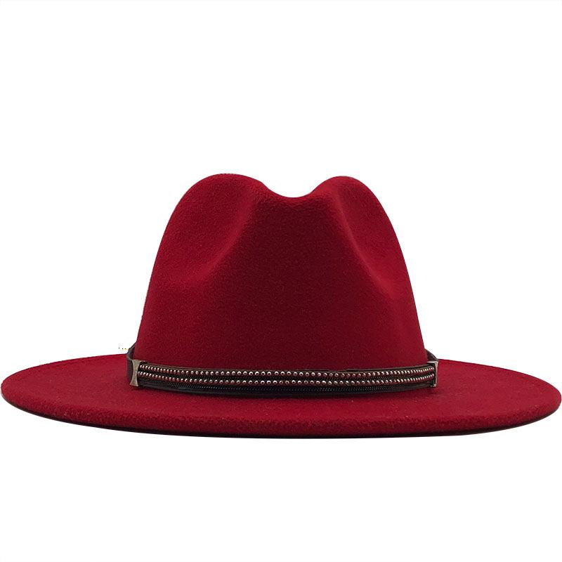 17 Colors Wool Felt Jazz Fedora Hats Belt Buckle Decor Women Unisex Wide Brim Panama Trilby Cowboy Cap Sun Hat