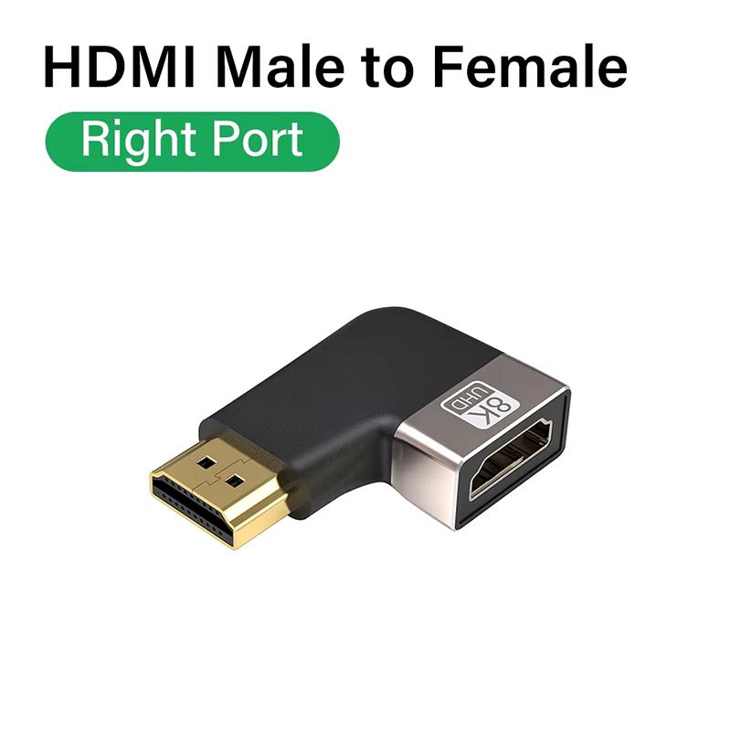 8K HDMI 2.1 Cable Adapter 90 Degree Right Angle Male To Female Connector 4K 8K HDMI Extender for TV Stick PS4 PS5 Xbox PC Laptop