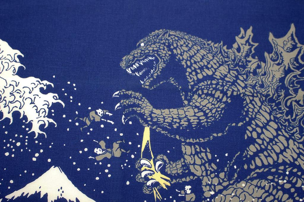 Fourcart Godzilla Print Tenugui Navy (Mt. Fuji) H35W90