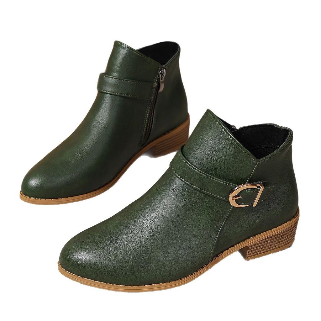 Fashion Women's oversized short round-toe side zipper ankle boots, 2025 model, thick-heeled fashion boots