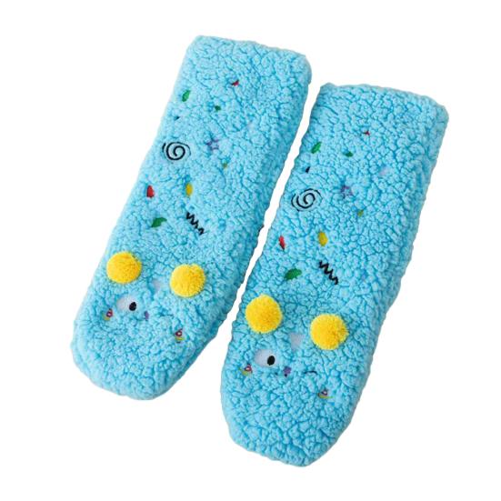 1 Pair Women Socks Cartoon Pattern Thickened Warm Knitting Socks Non-Slip Plush Pilling Resistant Floor Socks