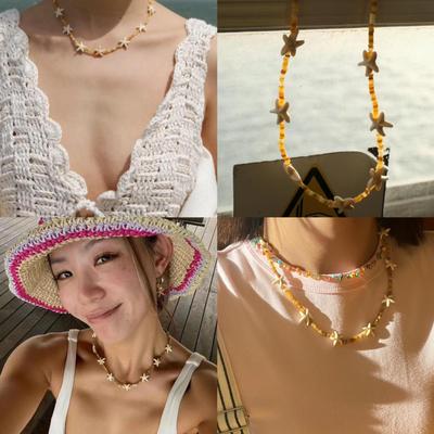 Titanium Steel Shell Starfish Beaded Necklace Fashionable Vacation Style Versatile Collarbone Chain Personalized Simple High-end Jewelry Women