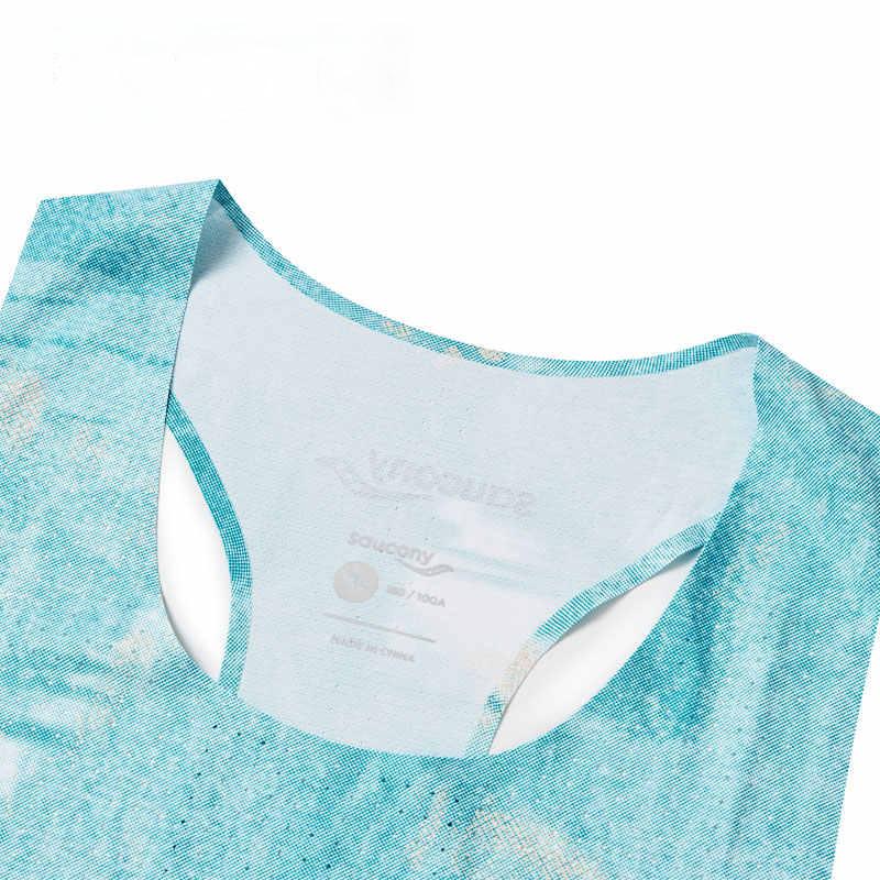 SAUCONY Tie-Dye Running Mesh Breathable Lightweight Round Neck Sleeveless Vest Men Tops Blue-Moon SC2239040-2