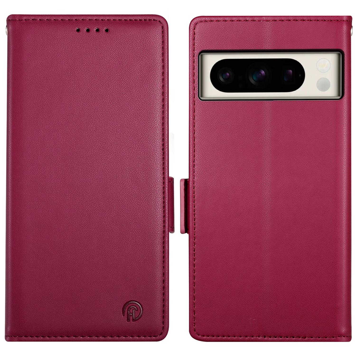 

DF-010 For Google Pixel 8 Pro Mobile Phone Case Side Magnetic Clasps Leather Stand Phone Cover Wine Red