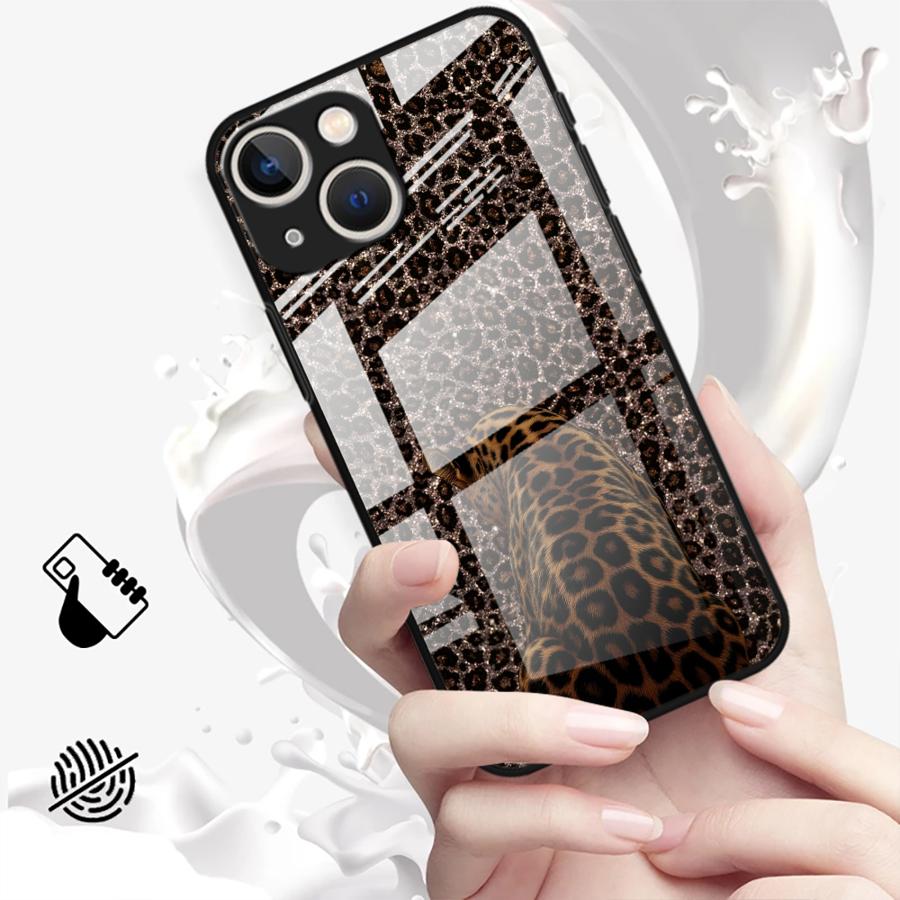 Glass Phone Cover Case for iPhone 17 Pro Max 8 15 Plus 11 Air 14 16 12 XR 13 Leopard Print Leopard