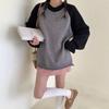 Autumn and winter new casual versatile raffle sleeves with sweater women's loose versatile color matching crew neck knitted sweater