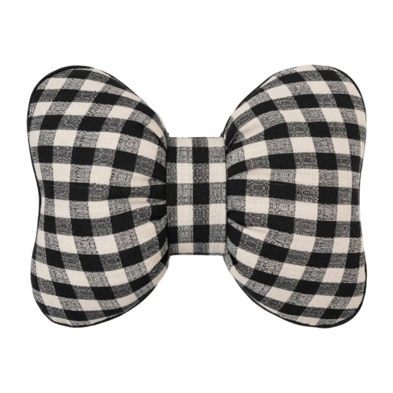 Checkered Bowknot Design Lumbar Support Pillow Car Neck Headrest Automotive Comfort Accessories for Long Drives