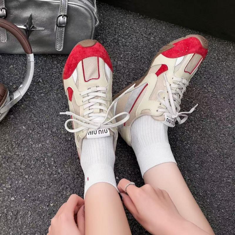 Retro Summer New Fashion Versatile Color Matching Mesh Breathable Sneakers Genuine Leather