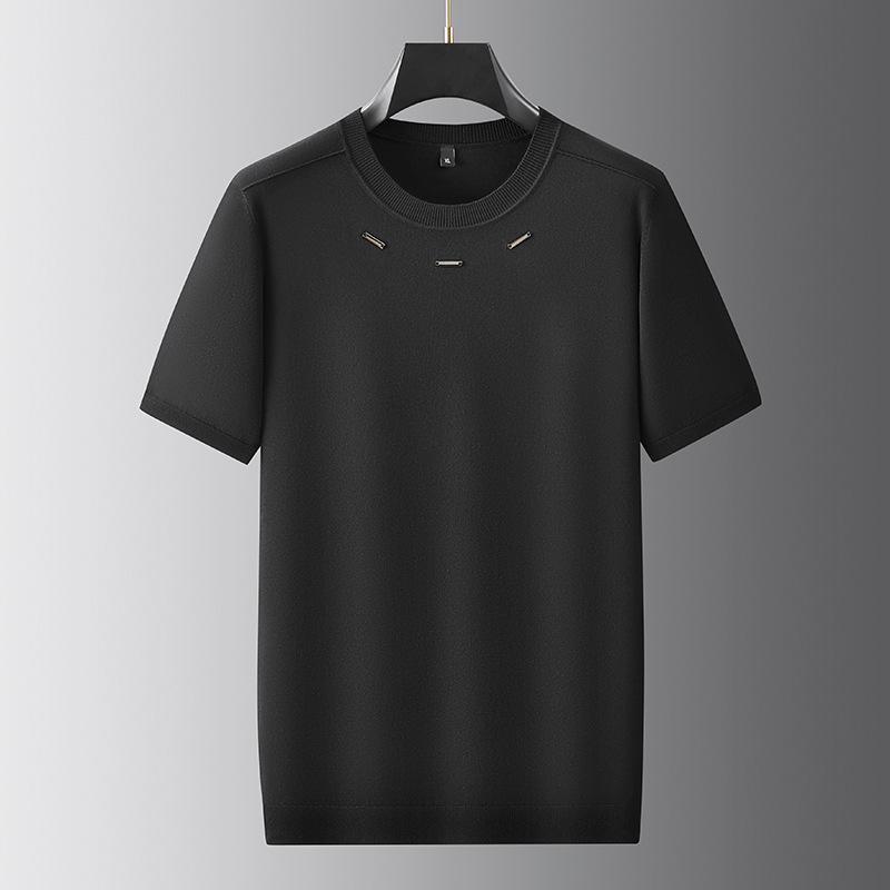 Plus Size Men's Round Neck Short Sleeve Knit Pullover - 2025 Autumn/Winter Collection