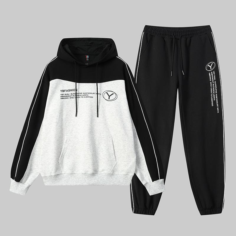 Set hanorac sport casual cu glugă pentru primăvară și toamnă, pulover cu gât rotund pentru bărbați, set din două piese larg și versatil