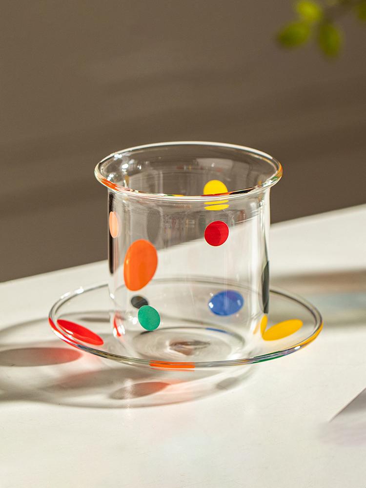 

Exquisite Coffee Cup with Plate 2024 New High End Household Creative Polka Dot Milk Mug Glass Water Cups Kitchen Drinkware 300-500ml