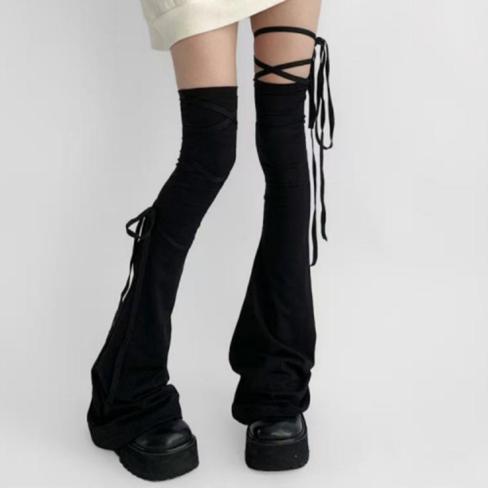 Cotton Hottie Leg Warmers Lolita Lace Up Leg Warmers Cosplay High Tube Leg Warmers Y2K Spicy Girl Knee High Socks JK Long Socks