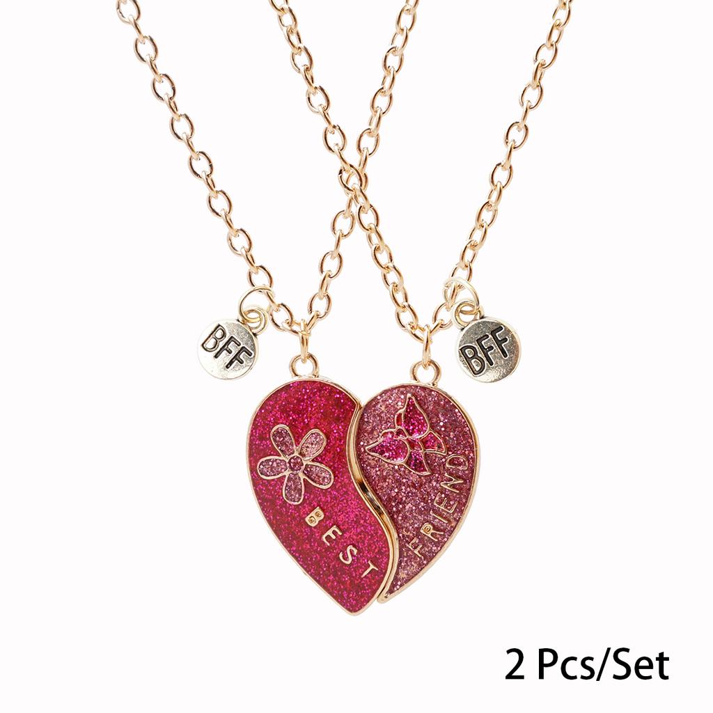 2 Stück/Set Beste Freunde Anhänger Halskette Für Frau Magnetisch Verstellbar Regenbogen Gänseblümchen Liebhaber Zerbrochenes Herz Kette BFF Schmuck Geschenke