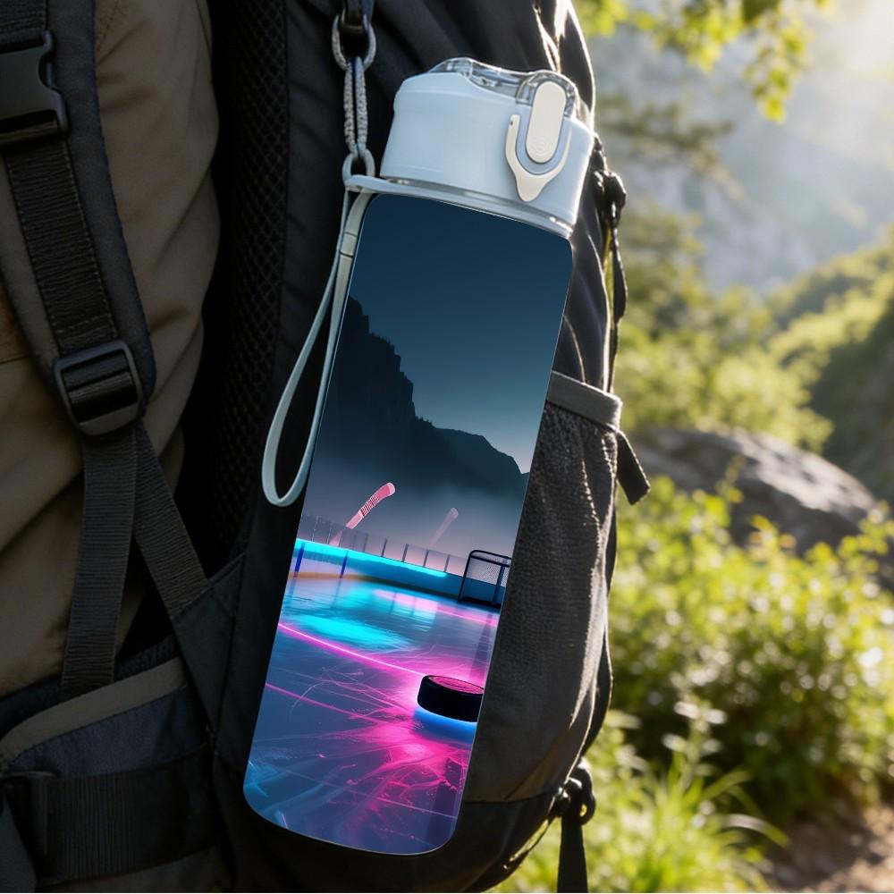 1PC Neon Night City Volleyball Scene Print 750ml Color Plastic Sports Water Bottle Leakproof Flip Straw Lid Suitable for Sports Office Home Use