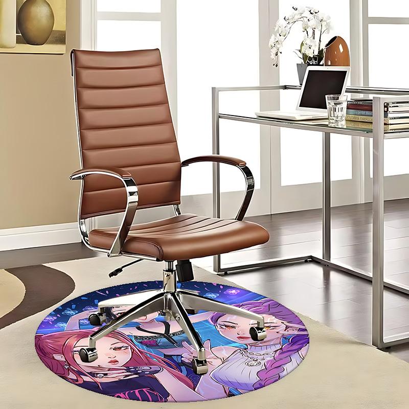 1pc Anime Design Round Carpet - Office Chair Mat, Non-Slip Rug for Home Decor, Living Room, Bedroom, Game Room