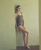 Habeumong Scoop Neck Slim Swimsuit Dark Beige