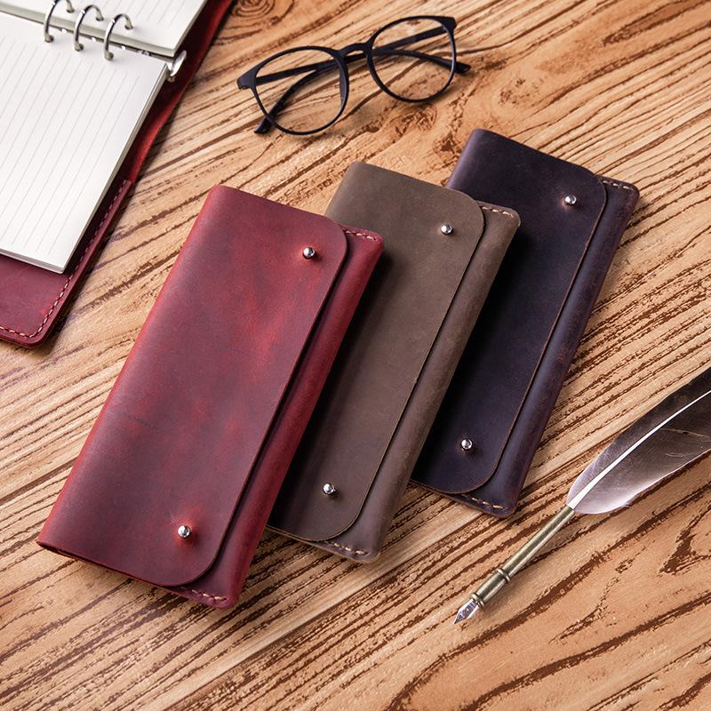 Handmade Leather Men's Wallet Purse Cow Leather Bifold Id Card Phone Holder Bag Pure Leather