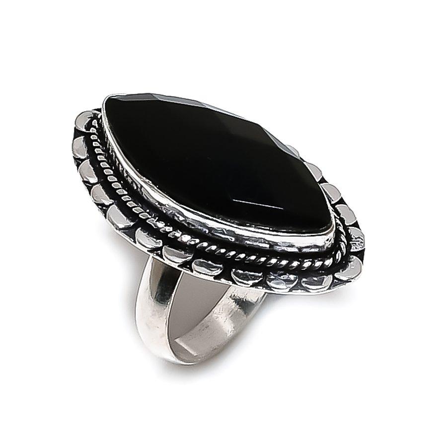 Black Spinel Handmade 925 Steling Silver Jewelry Ring Size 8 L4y14