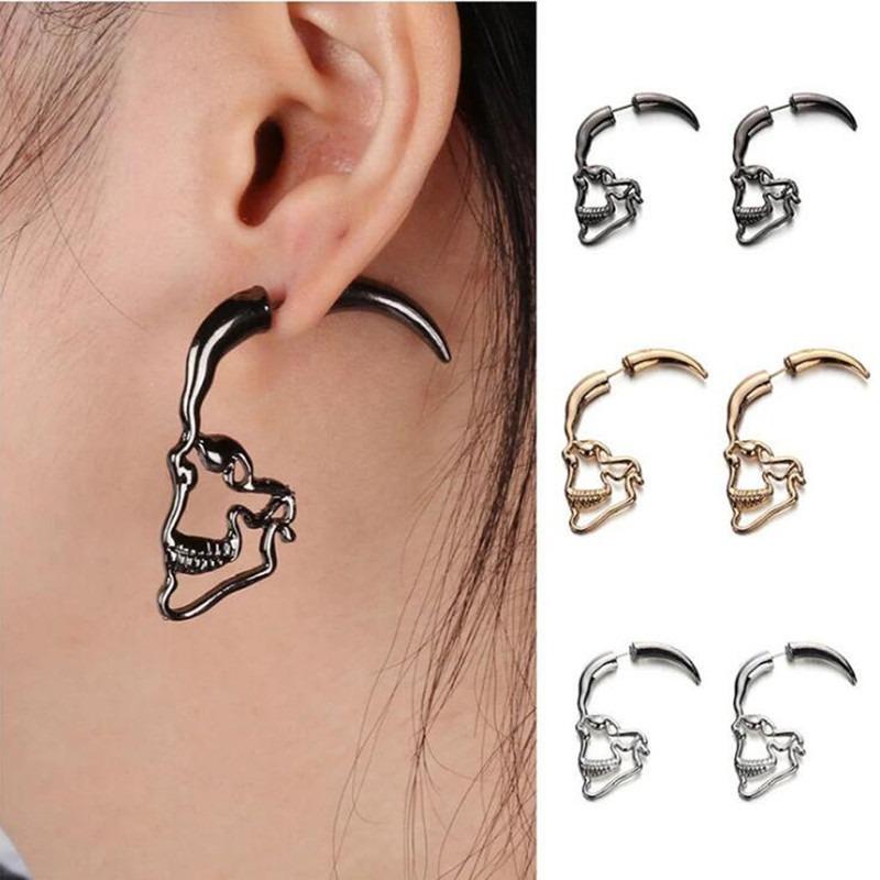 Boucles d'oreilles pendantes créatives avec tête de mort percée pour femmes hommes Style Punk Rétro Hip Hop Rock Clous Accessoires de Bijoux