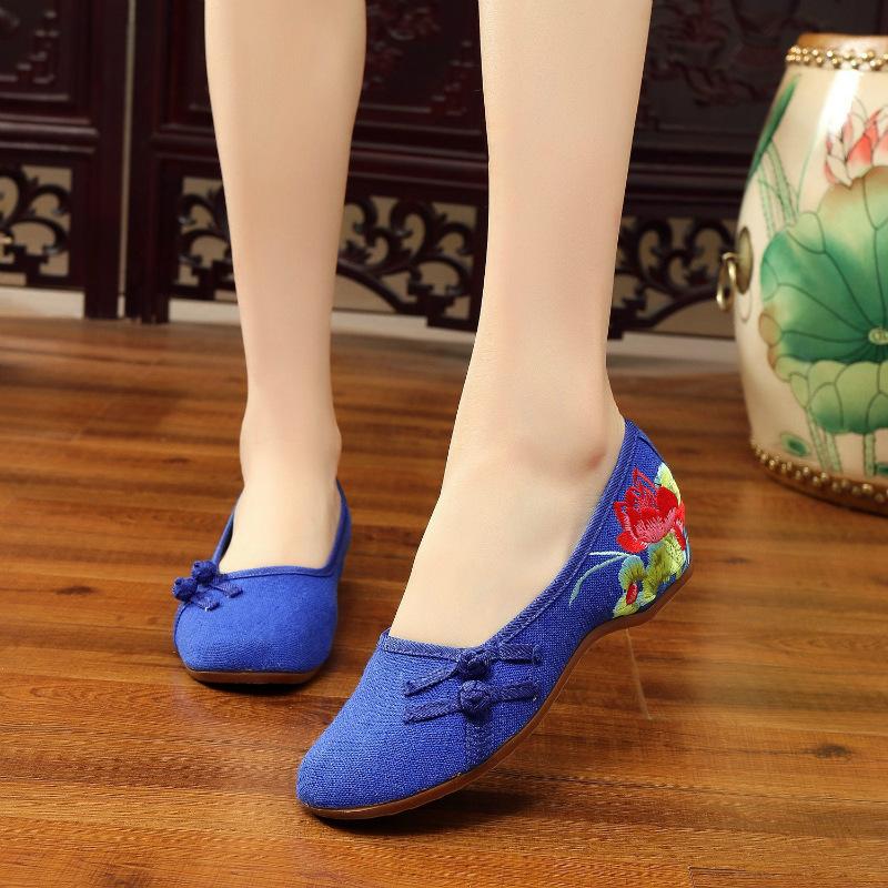 Zapatos Planos de Ballet para Mujer, Casuales, de Tela de Algodón Bordados, Estilo Chino Retro, Suaves y Cómodos