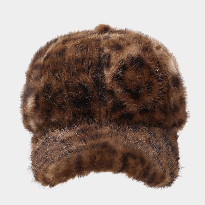 

Thick Fuzzy Leopard Pattern Baseball Cap With Adjustable Strap For Outdoor Winter Activities Style 3