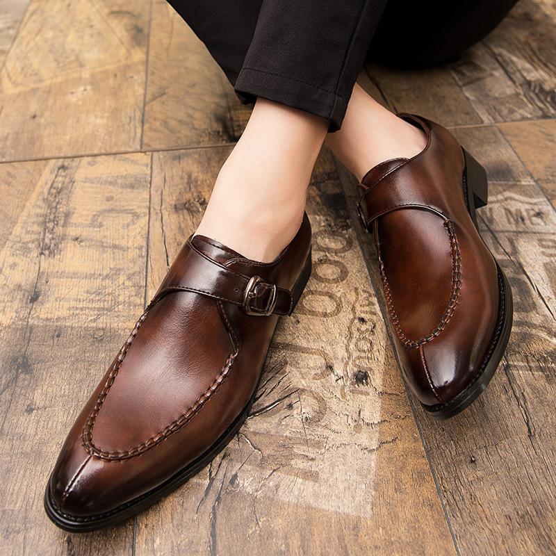 Men's shoes fashion pointed British men's wedding shoes large size casual monk shoes business leather shoes