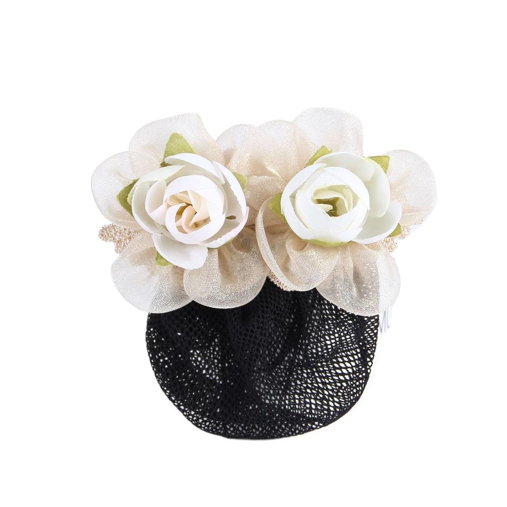 Flower Hairpin Women Spring Clip Headdress Hairgrips Cover Net Vintage Korean Bun Snood Female