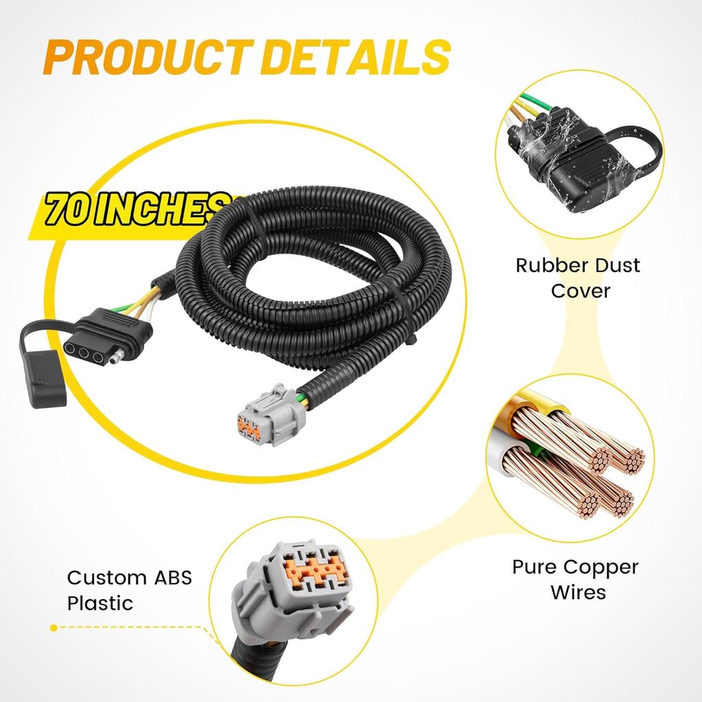 Oyviny 4 Way Flat Trailer Wiring Harness For Nissan Frontier 2005-2025/Nissan Xterra 2005-2015/Suzuki Equator 2009-2012, Factory Tow Package Required