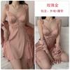Sexy Backless Pajamas Perspective Lace Large Size Temptation Plus Chest Pad Nightdress Robe Home Set J