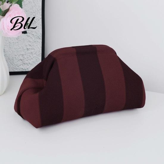 Kiss Lock Clutch Purse Woven Striped for Woman, Large Capacity Cosmetic Pouch, Portable Knit Dumpling Bag, Handbag Evening, Party Toiletry Bag