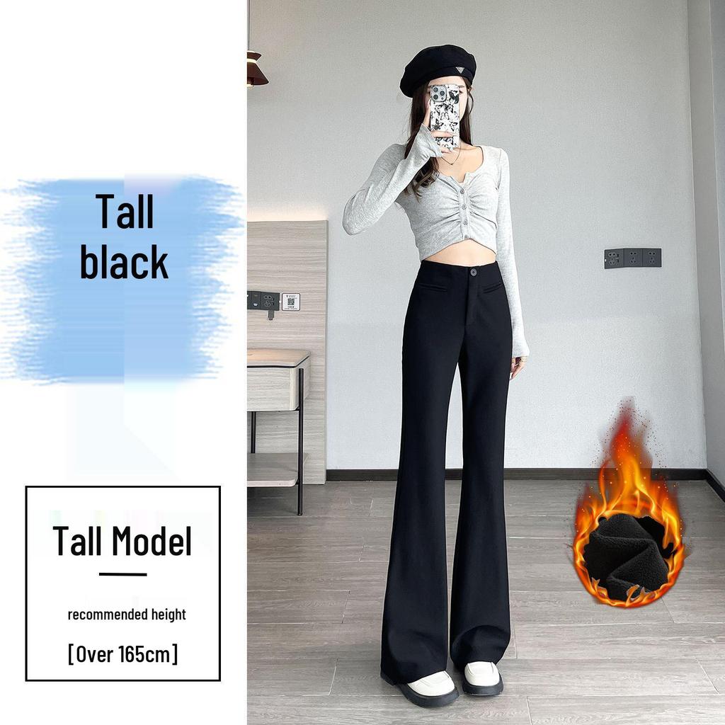 2026 New Style Black High-Waisted Flare Pants for Petite Women - Slimming and Drapey Horseshoe Suit Casuals