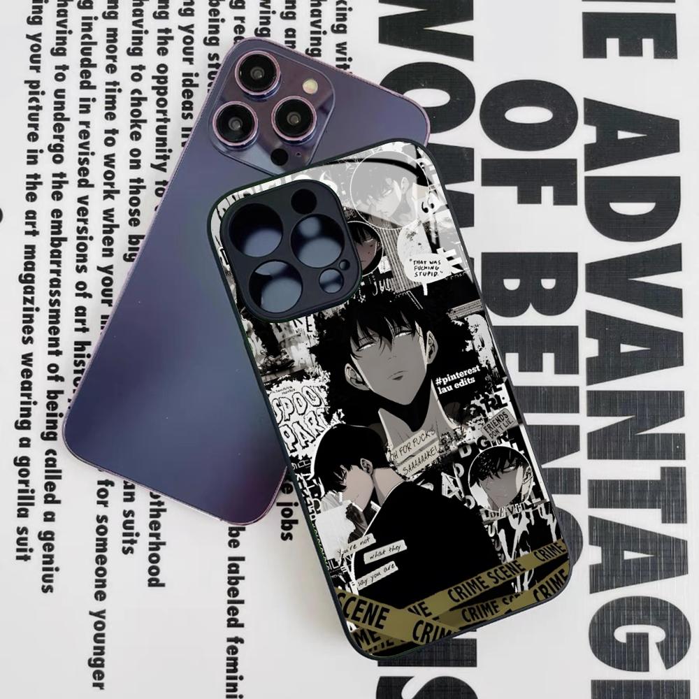 Anime S-Solos L-Levelings Handyhülle für Iphone 16 15 14 12 11 13 Pro Max Mini 8 X Xr Xs Puls Schwarze Glasabdeckung