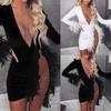 Women V-Neck Long Sleeve Solid Color Sexy Mesh  Feather Casual  Dress