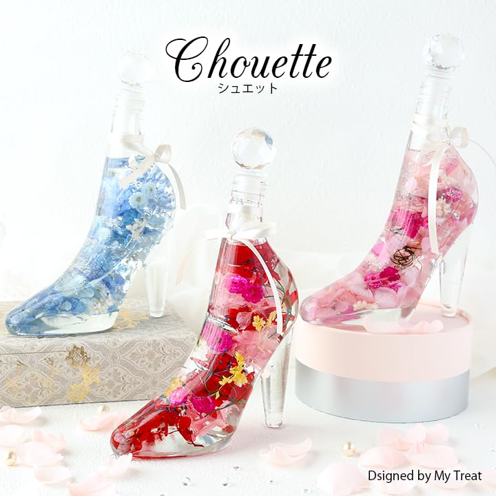 My Treat Herbarium with Preserved Flowers and Glass Slippers, Perfect for Mother's Day, Birthdays, Wedding Anniversaries, and other Celebrations (Red)