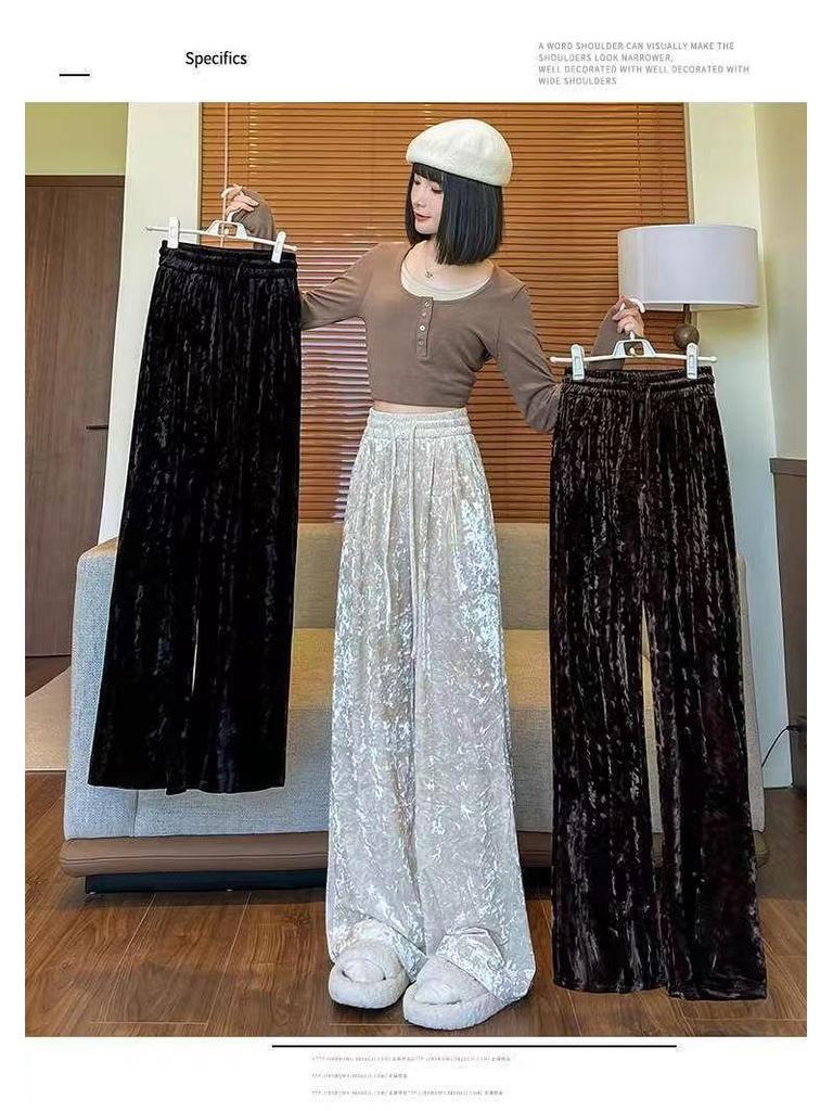 Southeast Asia Plus Size Velvet Wide-leg Pants – Casual, Stylish & Age-reducing with Drawstring