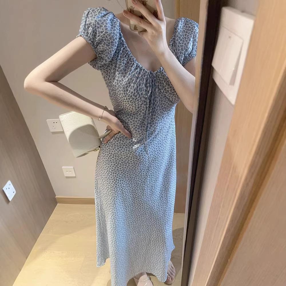 Dress women's summer new high-end sense super good-looking Platycodon wind floral long skirt waist and thin