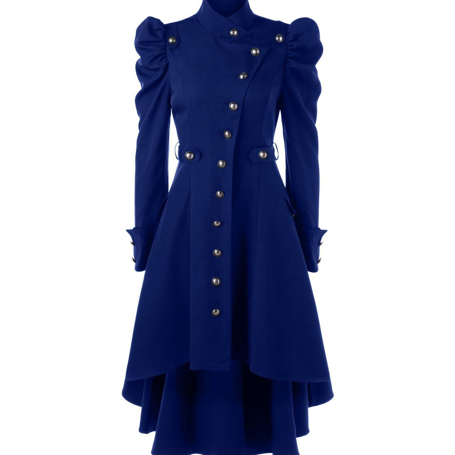 

Женская мода в стиле стимпанк, военное пальто, винтажный готический викторианский фрак, осень-зима, женская армейская форма, куртка XXXL синий