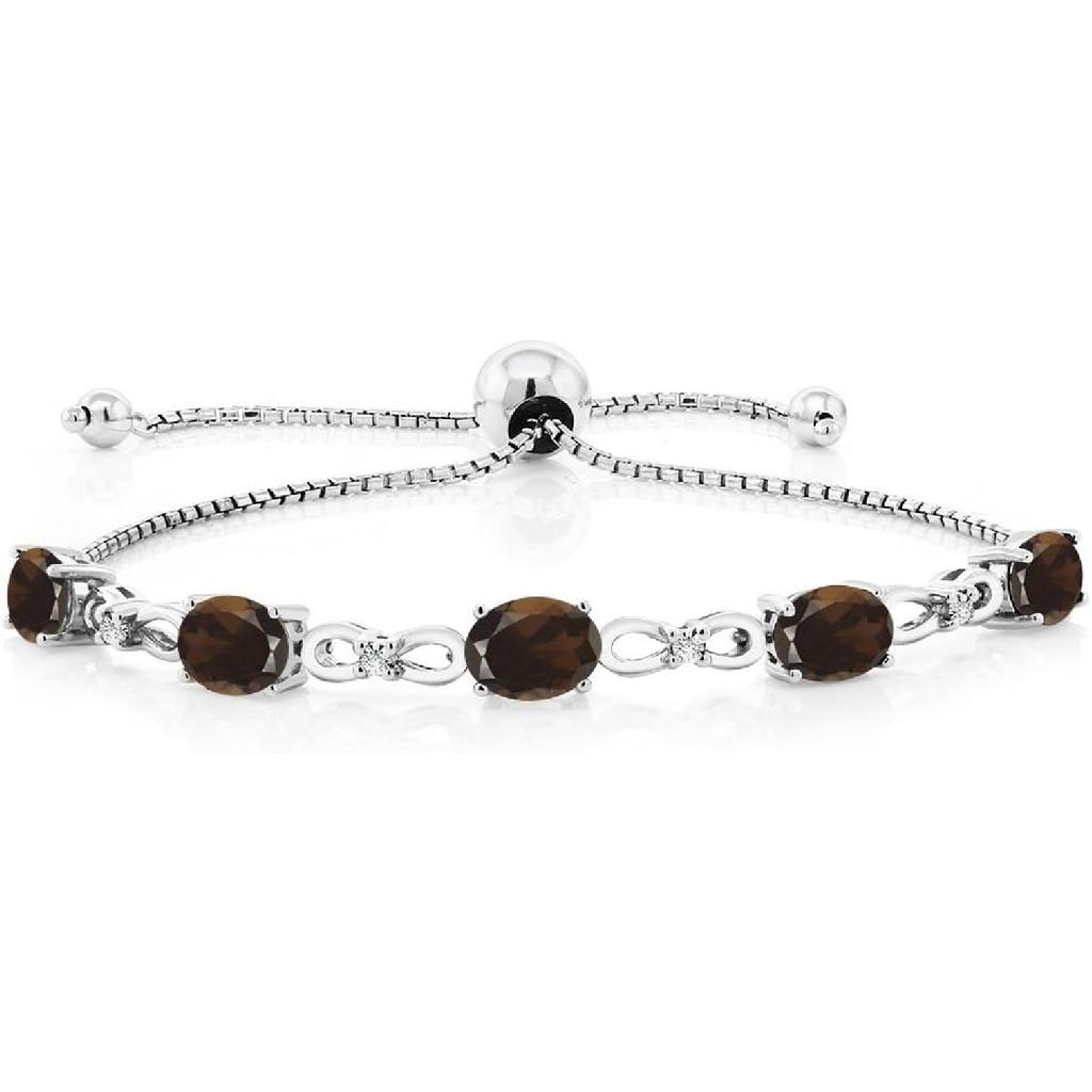 Gem Stone King 3-6 Cttw Gemstone Birthstone and Accent Lab Grown Diamond Tennis Bracelet For Women | 925 Sterling Silver | 7X5MM Oval | Adjustable
