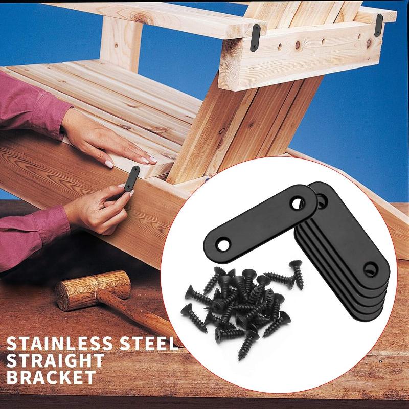 1 Set 86 Stück Schwarze Flache Edelstahlwinkel mit Schrauben, Winkelverbinder, Regalhalterungen, Flache Metall-Reparaturplatten