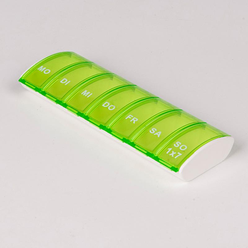 

Компактный водонепроницаемый 7-дневный органайзер для таблеток с герметичными отделениями зелёный