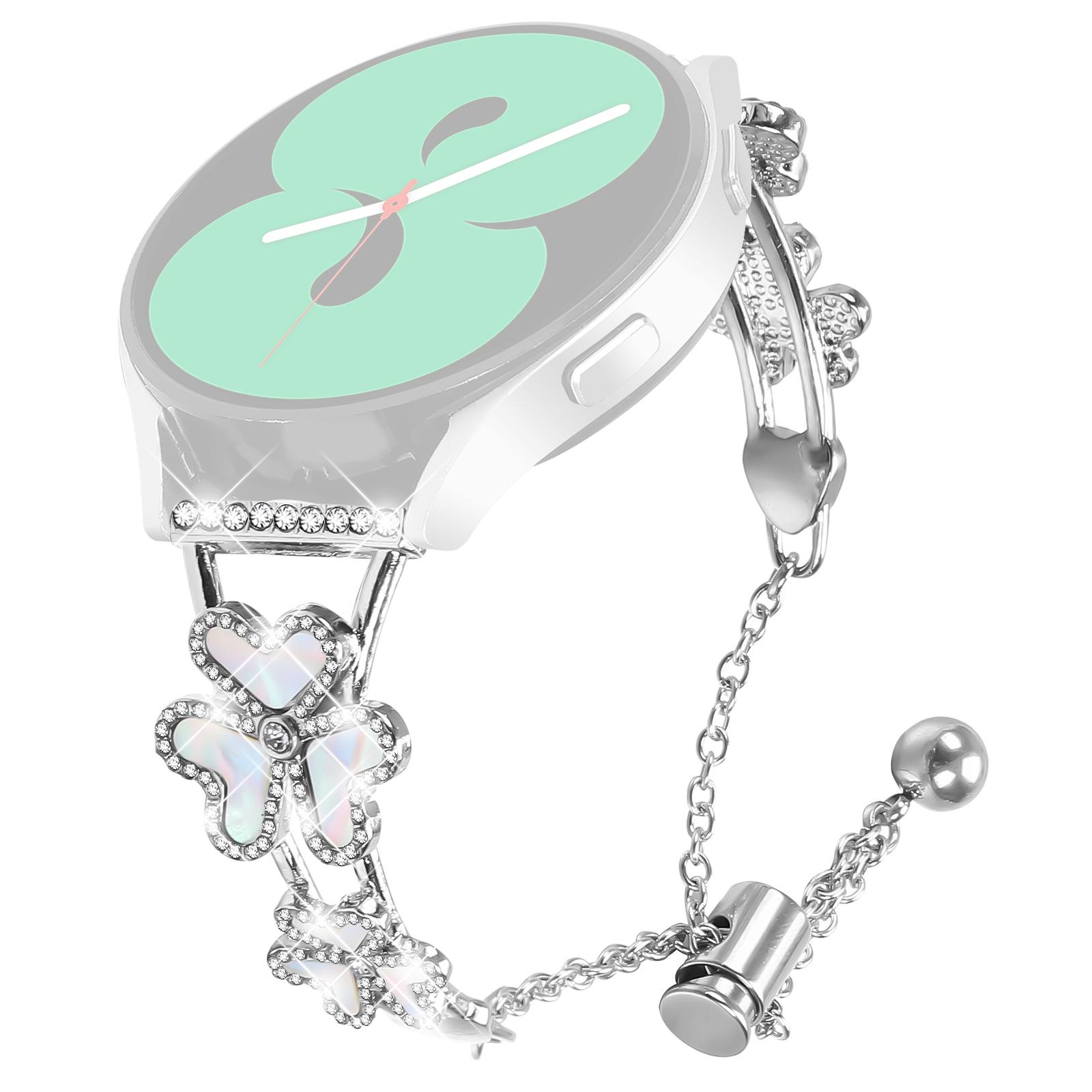 

Metal Band For Samsung Galaxy Watch4 40mm/44mm Heart Clover Decor Watch Strap Silver