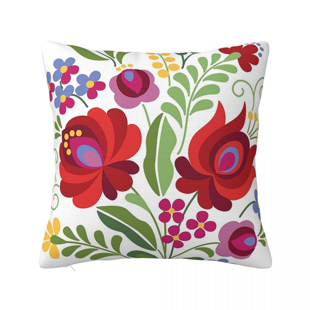 Hungarian Folk Design Red Peppers Square Pillowcase Pillow Cover Cushion Zip Decorative Comfort Throw Pillow for Home Car