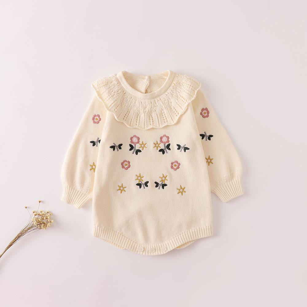 2025 Autumn Baby Girl Princess Romper: Embroidered Knit Sweater & Cotton Dress Jumpsuit for 100 Days to 1 Year Old