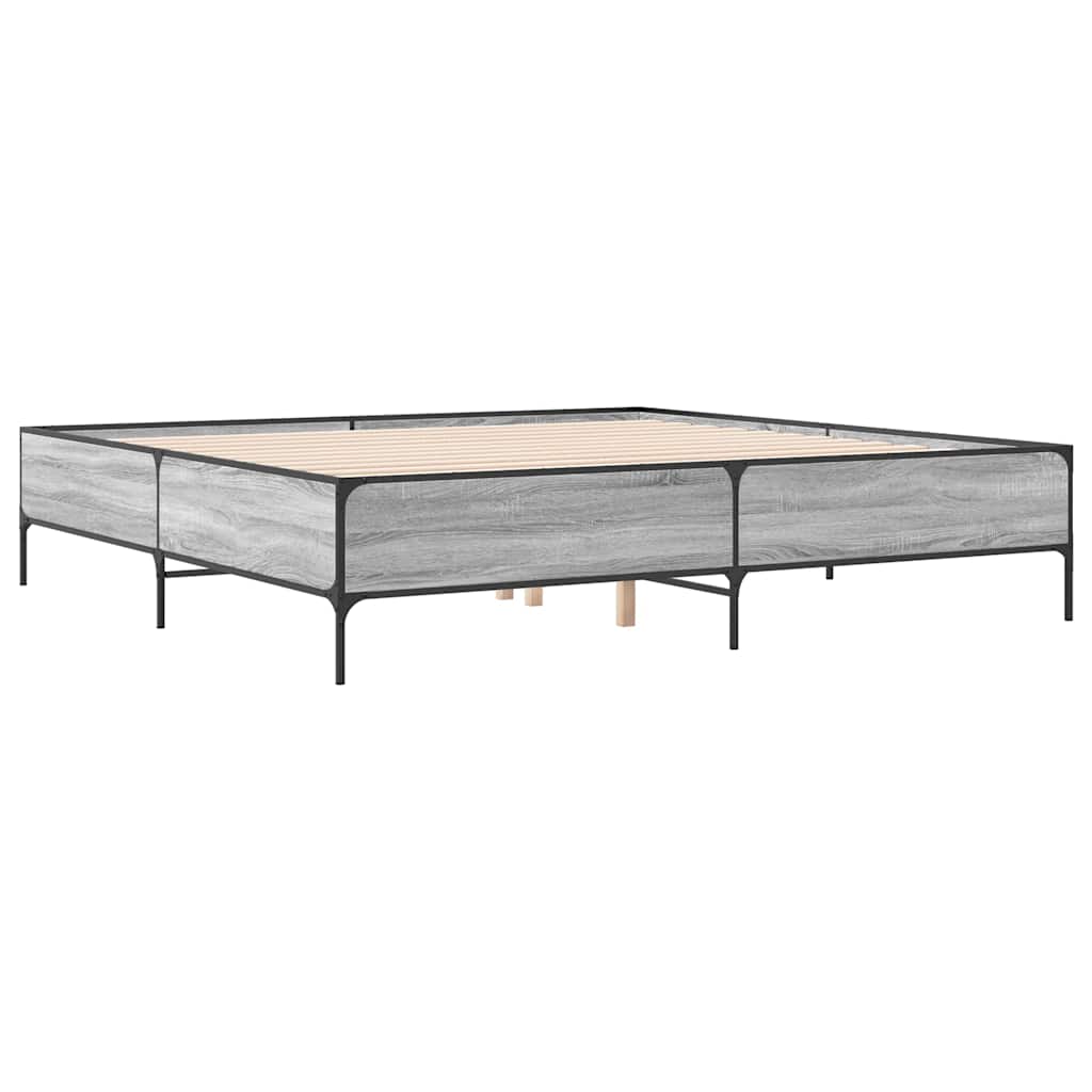 Bed Frame Grey Sonoma 200 X 200 Cm Particleboard and Metal