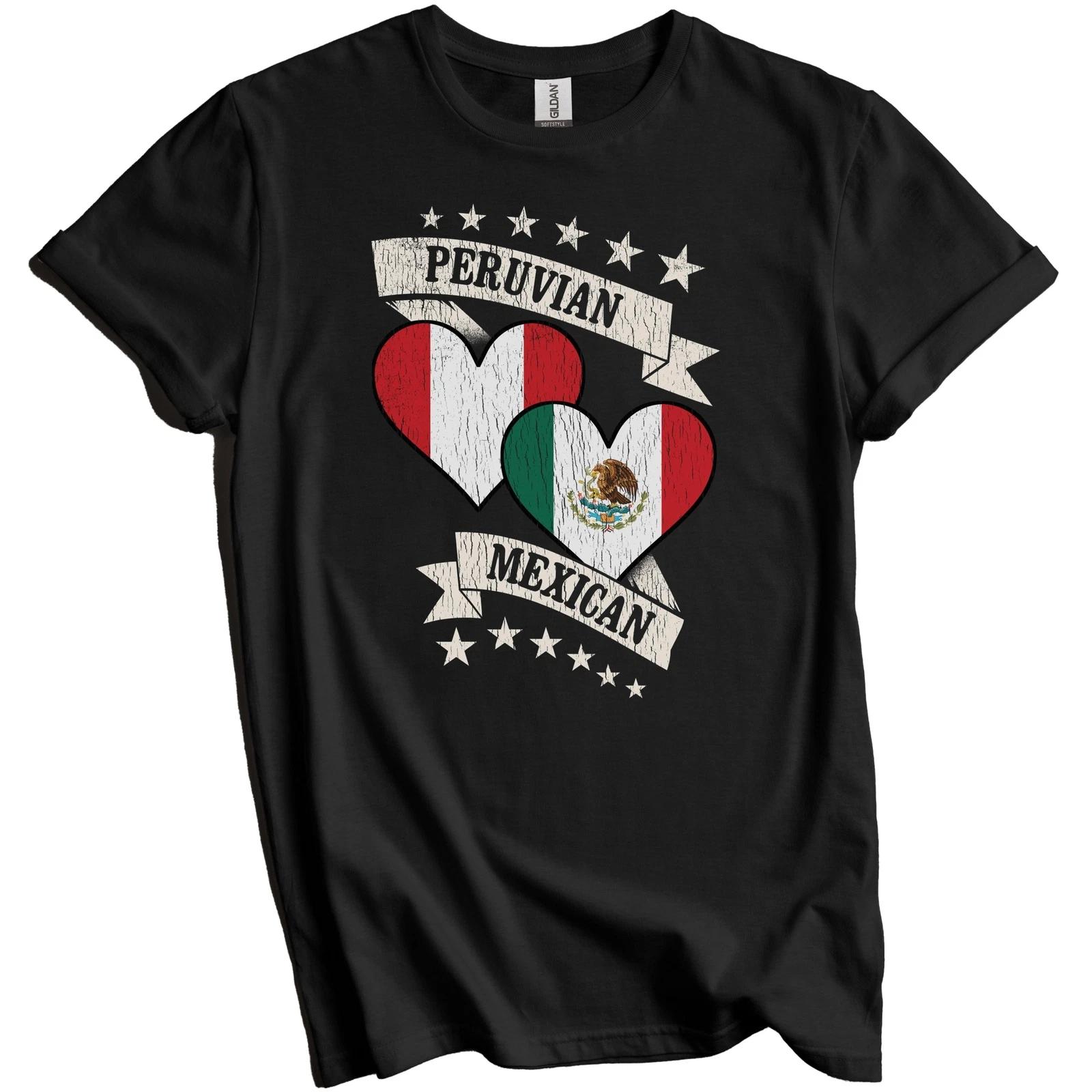 Peruvian Mexican Heart Flags Peru Mexico T-Shirt 4XL