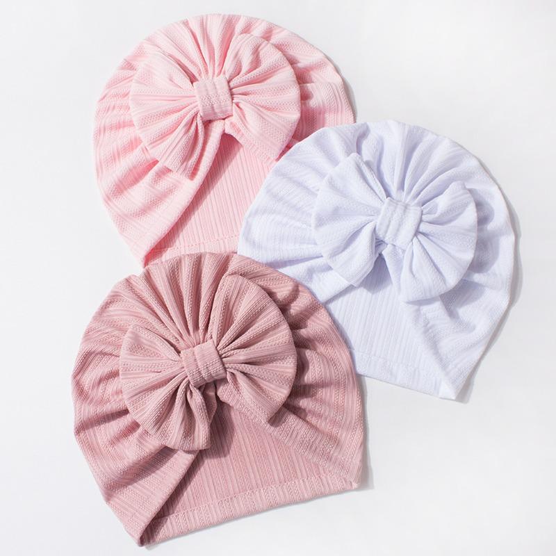 Baby Waffle Jacquard Boneless Hat Cute Bow Baby Fetal Hat Solid Color Children's Hat