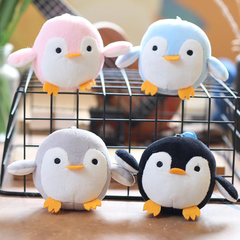 Mini Penguin Delightful Plush Keychain In Blue Grey Black And Pink