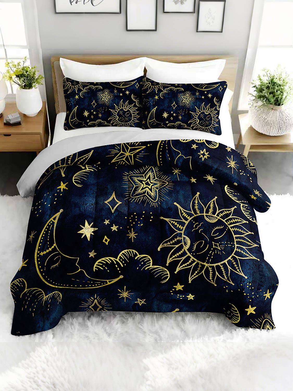 3-piece Набор постельного белья  Небесное Солнце Луна Галактика  Мистическая Звезда Пододеяльник с 2 наволочками - Одеяло на астрономическую тематику для спальни 240x220cm